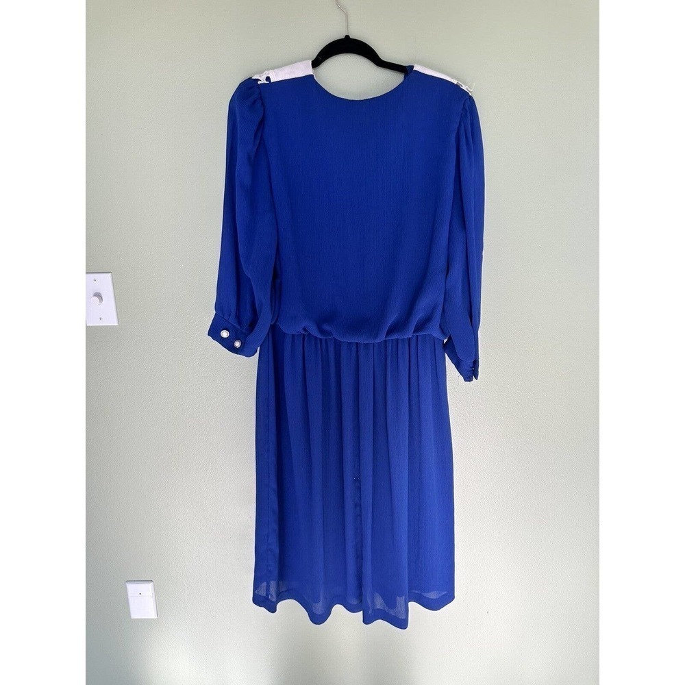 Vtg 80s Dress Lace Collar Pearl Buttons Midi Sz L XL Long Sleeve Victori… - Picture 4 of 9